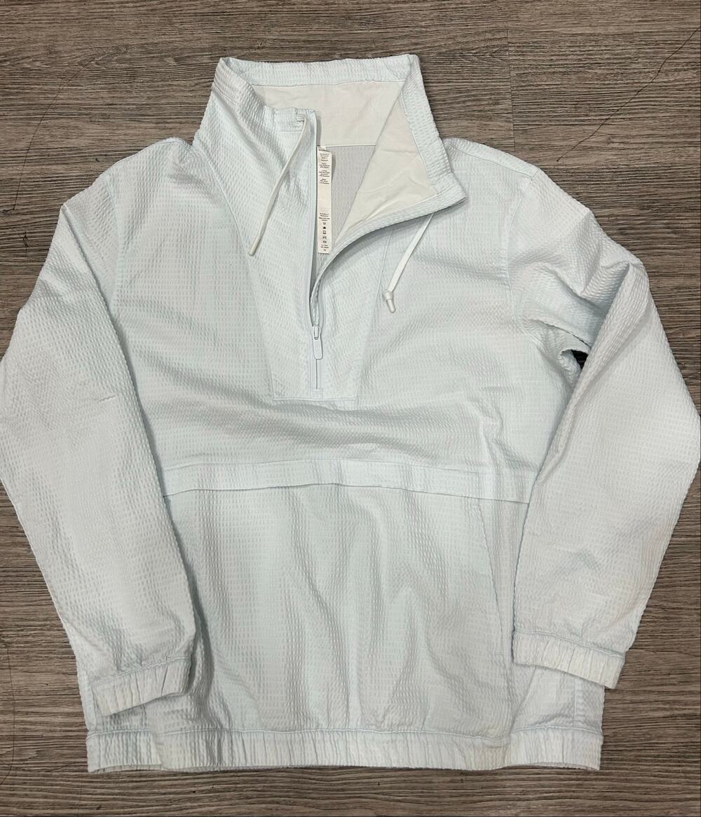 Lululemon Waffle Knit 1/2 Zip Pullover Hoodie Light Blue Water Vapor Size 10